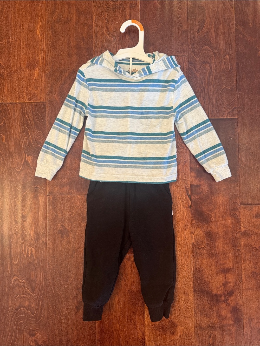 Little Sleepies Blue & White Striped Hoodie and black jogger pant- sold as a set